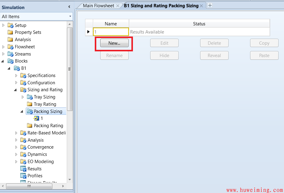 1-新建填料.png Aspen Plus入门教程(6)-精馏塔塔径