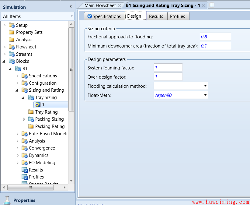 3:填写液泛数据.png Aspen Plus入门教程(6)-精馏塔塔径