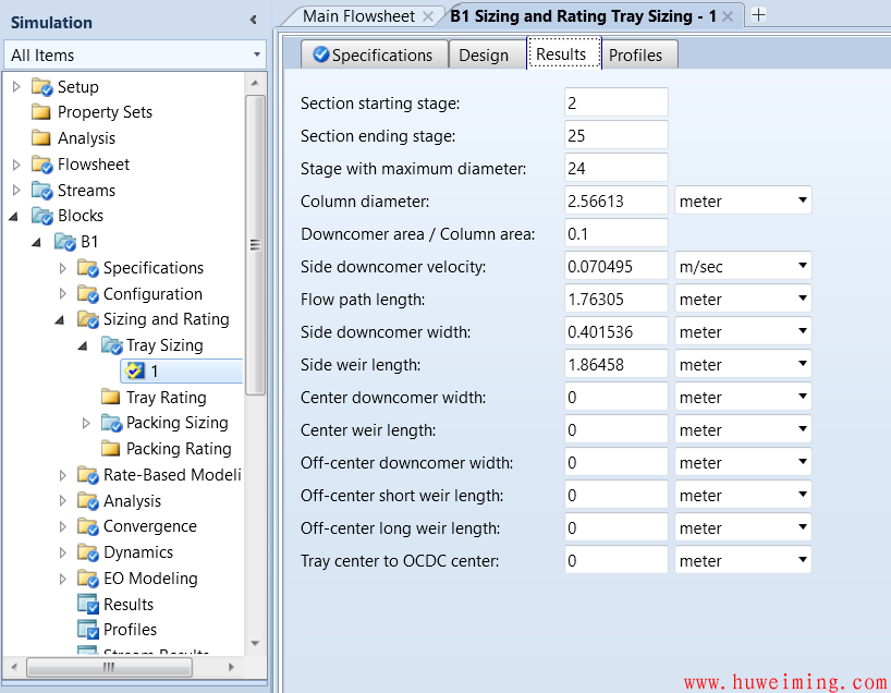 4:查看结果.png Aspen Plus入门教程(6)-精馏塔塔径